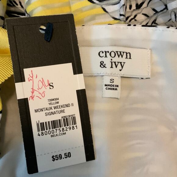 Crown & Ivy Ribbon Tank Top Yellow Leaf Montauk Weekend Small - Picture 7 of 7